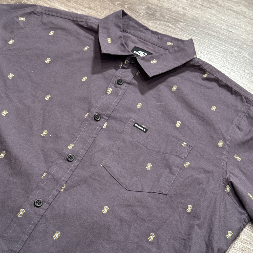 ONeill Shirt Mens Small Gray All Over Print Short Sleeve Button Up Pocket Casual